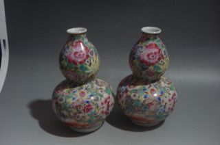 A Pair Famille Rose Gourd Porcelain Vases photo