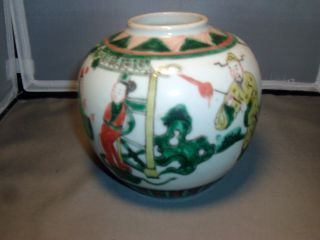Antique 19th Century Chinese Porcelain Famille Vert Wucai Vase Urn Kangxi Taste photo