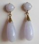 Fine Old Chinese Carved Lavender Jade Bead 14k Gold Tear Drop Dangle Earrings Necklaces & Pendants photo 2