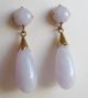 Fine Old Chinese Carved Lavender Jade Bead 14k Gold Tear Drop Dangle Earrings Necklaces & Pendants photo 3