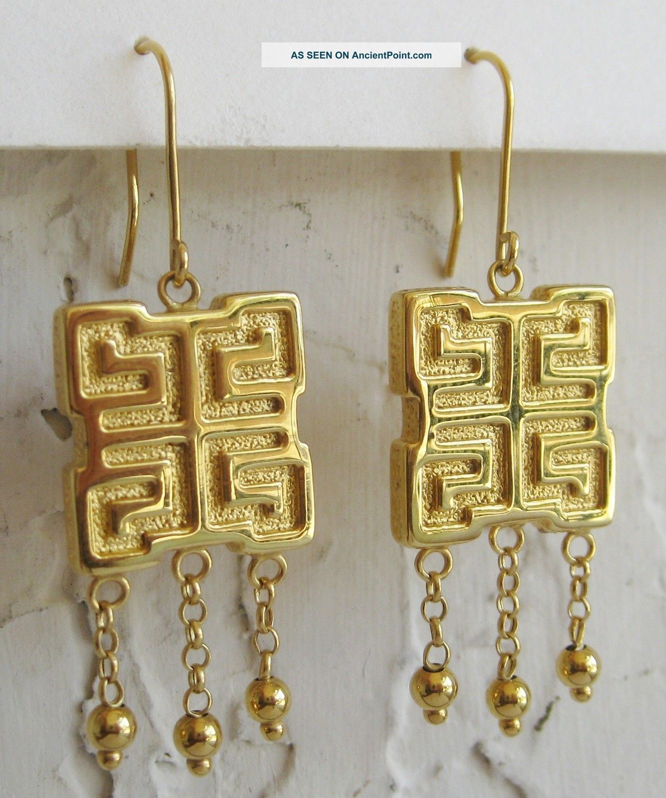 Fine 14k Gold Chinese Symbol Pierced Dangle Earrings 3.  8g Necklaces & Pendants photo