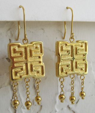 Fine 14k Gold Chinese Symbol Pierced Dangle Earrings 3.  8g photo