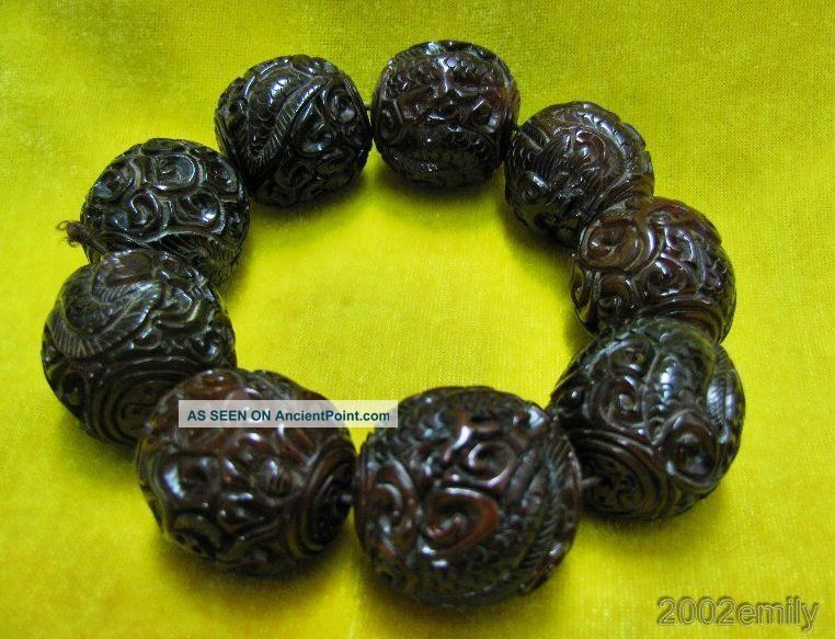 Chinese Oxhorn Carved Beads For Bracelet - Nine Dragon Playing Ball Other photo