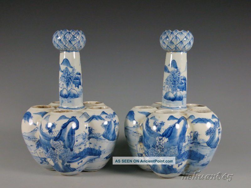 A Pair Stunning Fine Chinese Blue And White Porcelain Vase Vases photo