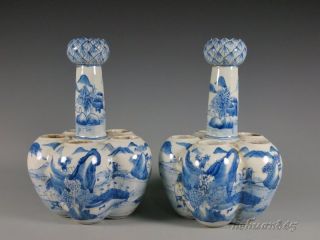 A Pair Stunning Fine Chinese Blue And White Porcelain Vase photo