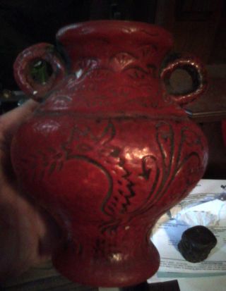 Antique Chinese Vase 11th Century Deep Red With Pheonix Or Dragon photo