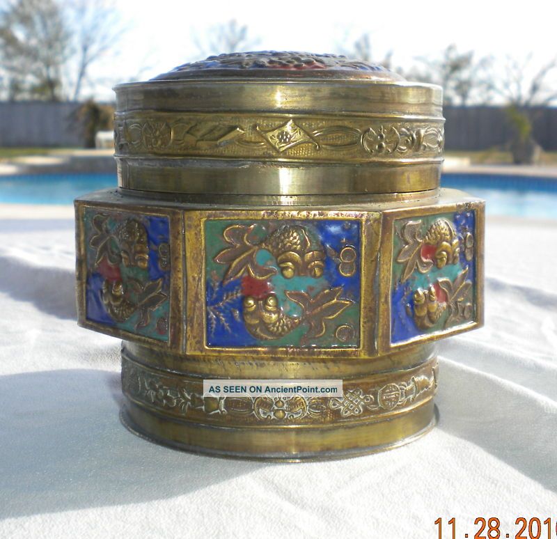Fish Enamel Chinese Brass Tea Caddy China Enameled Other photo