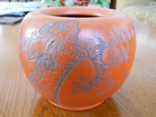 Chinese Redware Pottery Vase With Incised Decoration photo