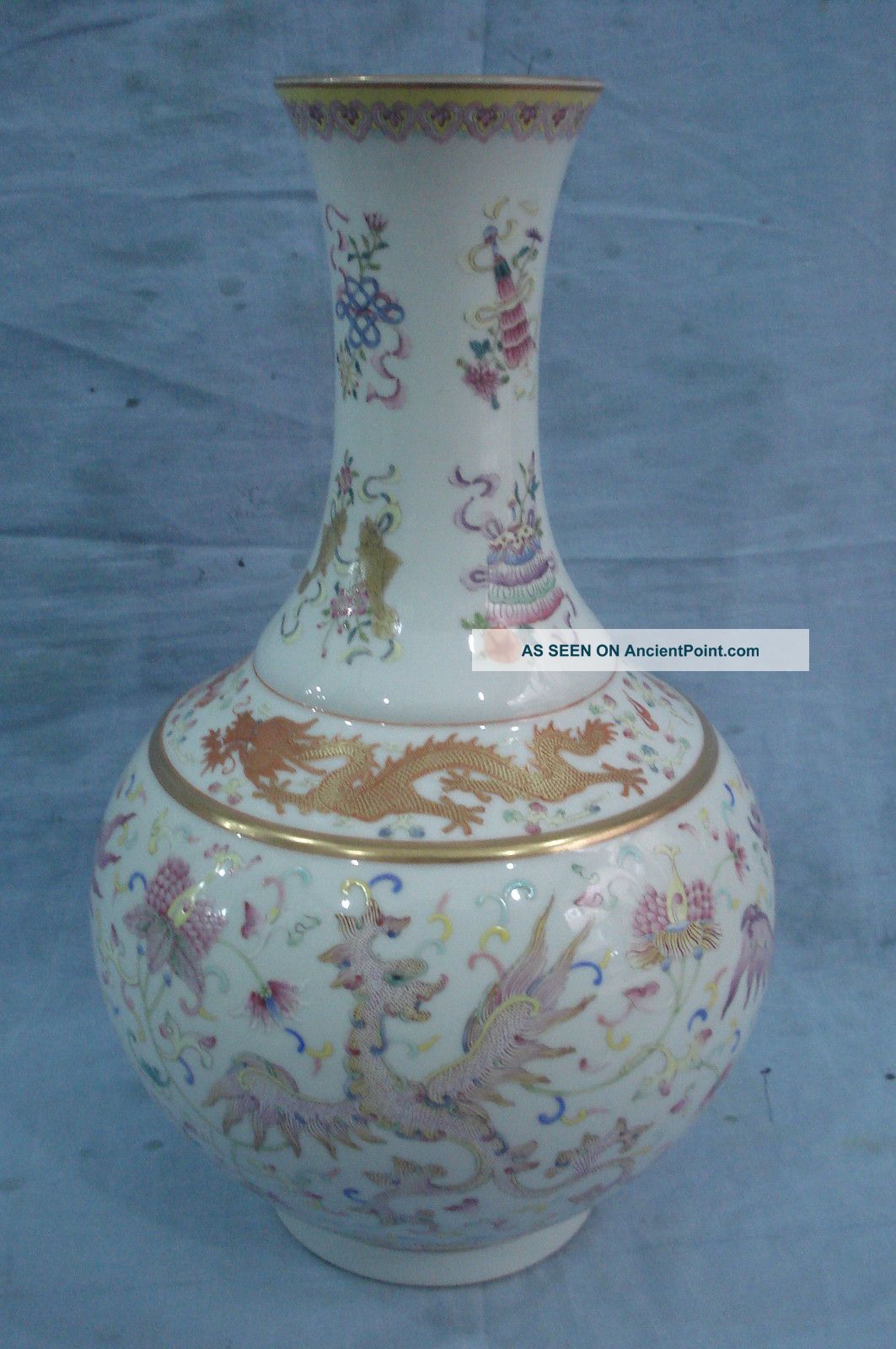 Famille Rose Gilt Phoenix Porcelain Vase Mark Dragons Vases photo