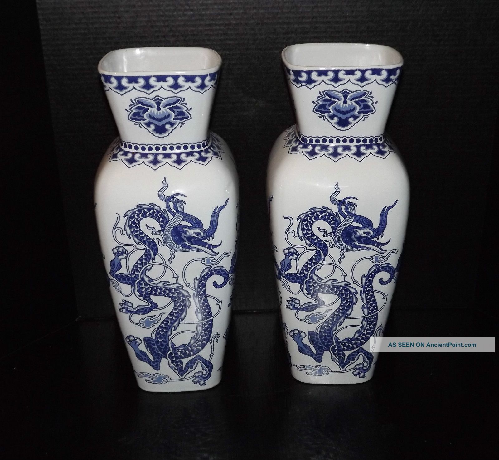 2 Large Antique Ardalt Porcelain Dragon Azul Vases Vases photo