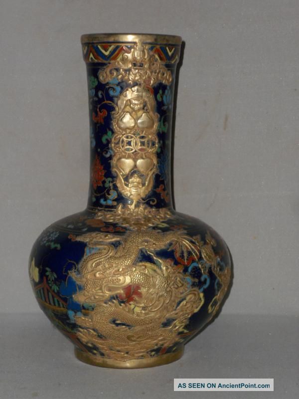 Rare Chinese Black Glazed Famille Rose Porcelain Vase With Figure Vases photo