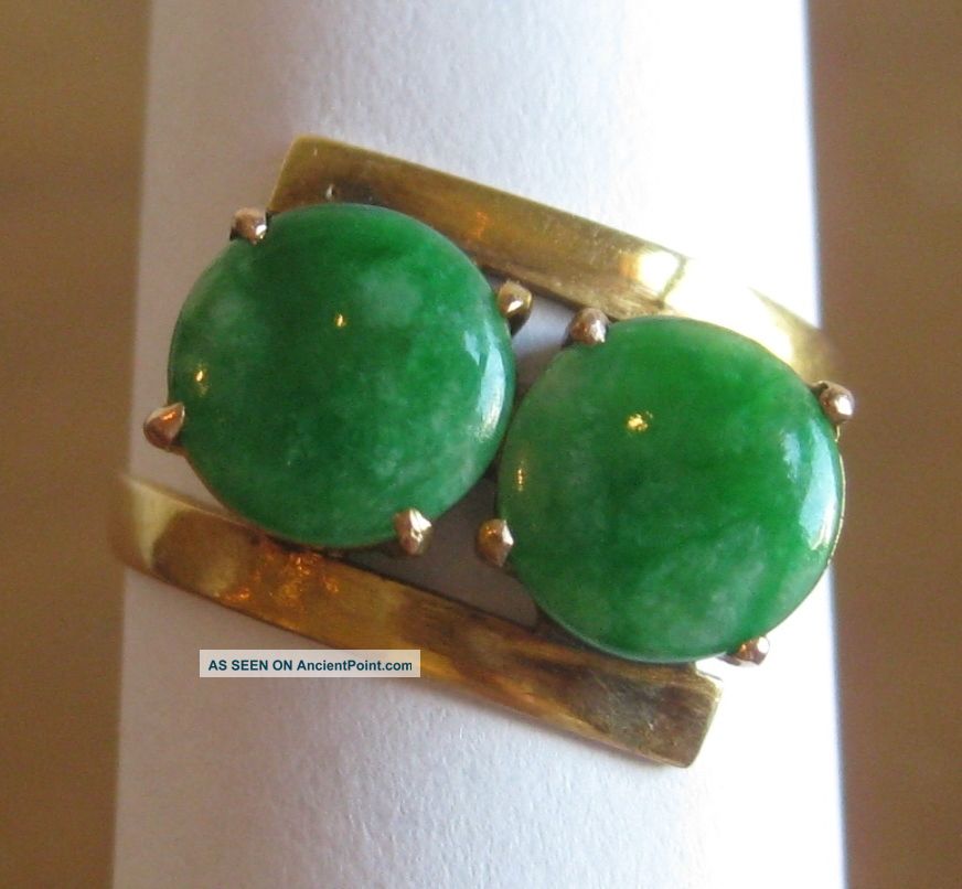 Fine Old Chinese 18k Gold Carved Green Jade Ring Signed Sz 6 1/2 Necklaces & Pendants photo