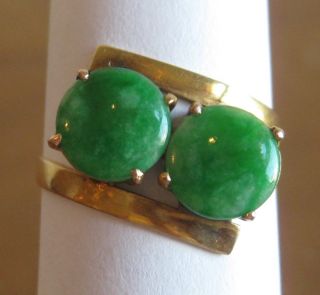 Fine Old Chinese 18k Gold Carved Green Jade Ring Signed Sz 6 1/2 photo