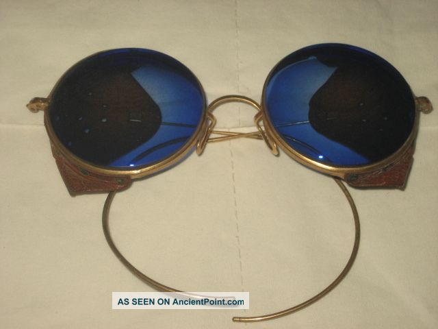 Exquisite Antique Chinese Qing Dynasty Liujin Buff Frame Blue Pilot Eyeglass Other photo