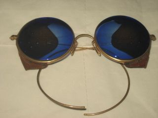 Exquisite Antique Chinese Qing Dynasty Liujin Buff Frame Blue Pilot Eyeglass photo