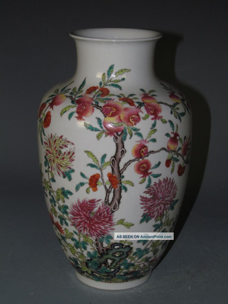 Fine Chinese Rare Famille Rose Porcelain Guava Vase Vases photo