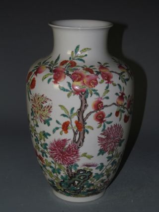 Fine Chinese Rare Famille Rose Porcelain Guava Vase photo