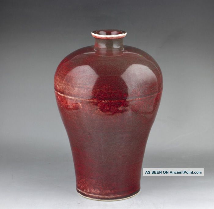 Bright - Red Glaze Plum Vase Carved Design Fruits Vases photo