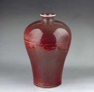 Bright - Red Glaze Plum Vase Carved Design Fruits photo