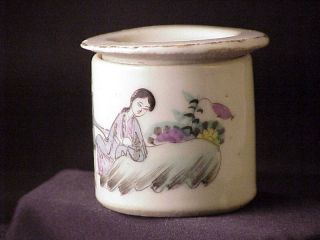 Antique Chinese Export Porcelain Small Lidded Cosmetics Salve Pot Or Jar photo