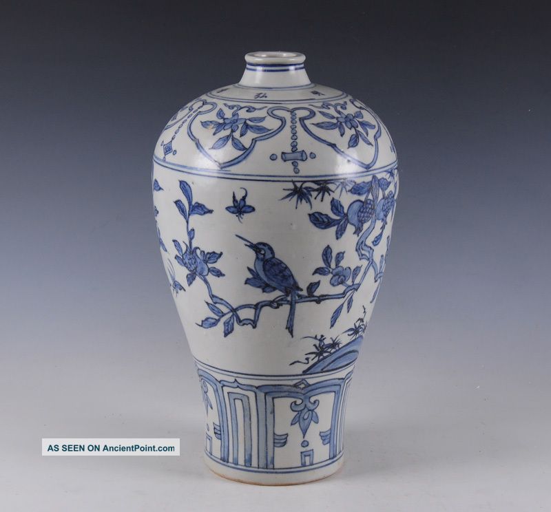 Fine Blue And White Porcelain Vase With Flowers And Birds Design Vases photo