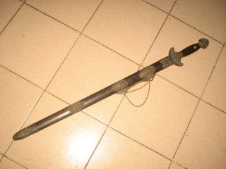 Exquisite Antique Chinese Qing Dynasty Red Wood Scabbard Seven Star Sword photo