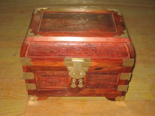 Exquisite Vintage Chinese Red Wood Jewelry Box photo