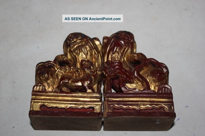 Rare Pair Antique Chinese Qing Dynasty Wood Lions Other photo