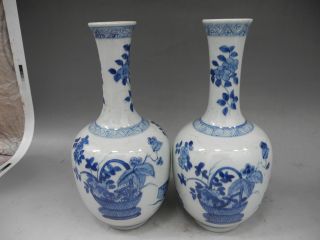 A Pair Blue & White Flower Porcelain Vases photo