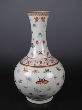 Fine Chinese Rare Famille Rose Gilt Porcelain Butterfly Vase photo