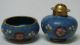 Blue Chinese Cloisonne Enamel And Brass Open Salt Cellar Dish & Pepper Shaker Other photo 1