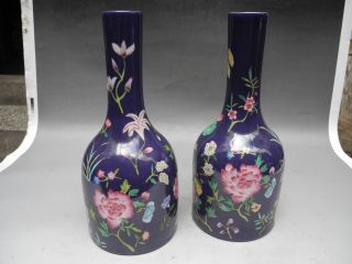 Chinese Two Famille Rose Flower Porcelain Vases photo