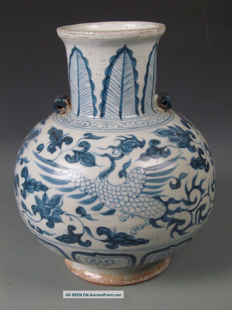 Fine Chinese Blue & White Porcelain Phniex Vase Vases photo