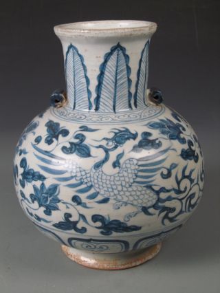 Fine Chinese Blue & White Porcelain Phniex Vase photo