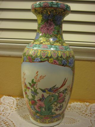 Old Antique Chinese Famille Rose Handpainted Porcelain Vase,  14 