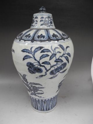 Chinese Bule & White Three Fruit Porcelain Vase photo