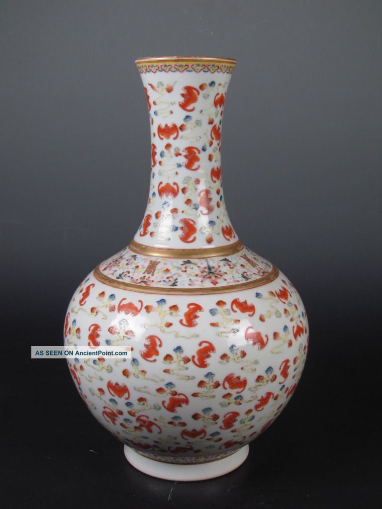 Fine Chinese 18th Famille Rose Gilt Porcelain Hundreds Of Lucky Vase Vases photo