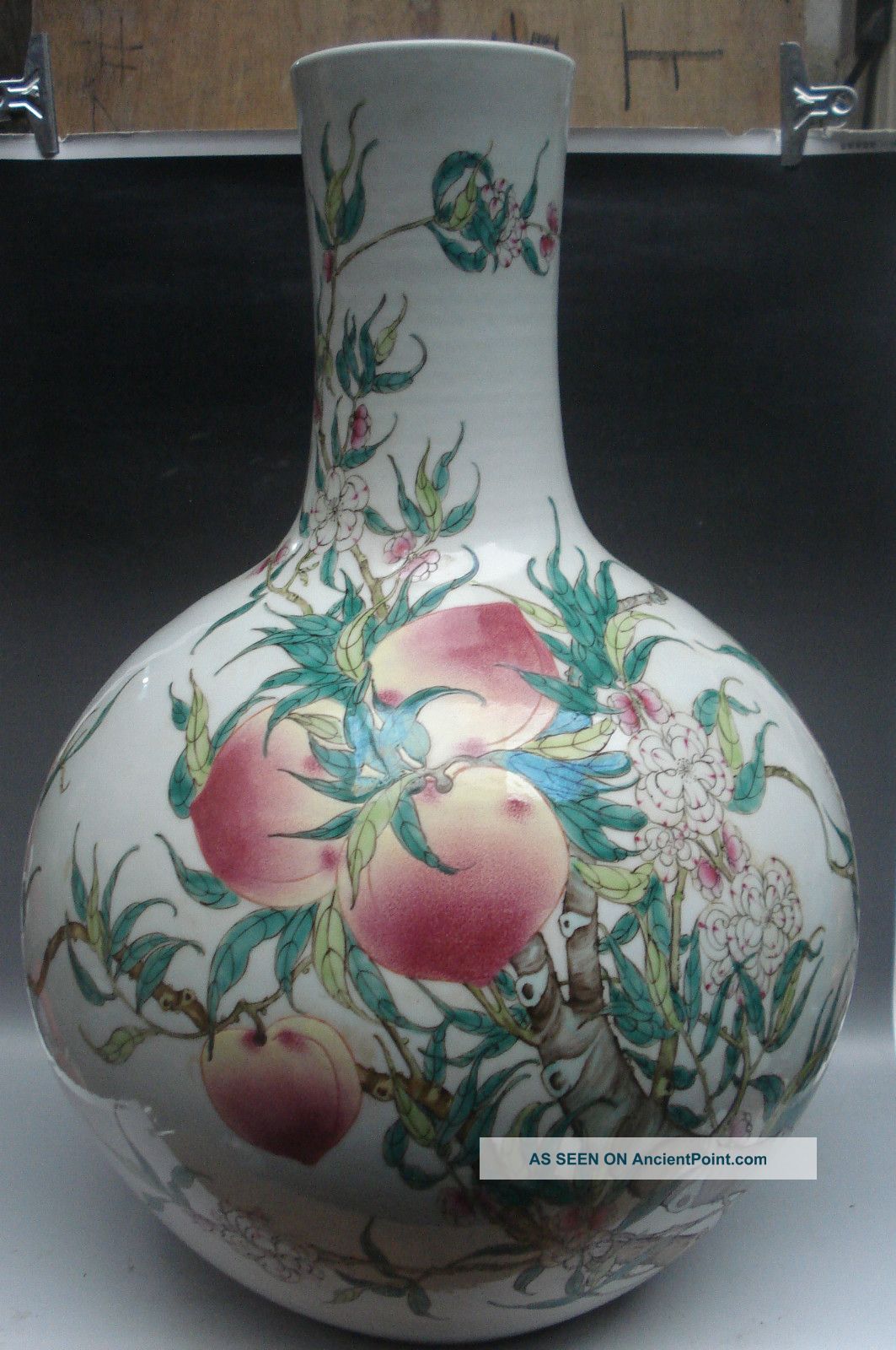 Chinese Famille Rose Big Peach Porcelain Vase Vases photo