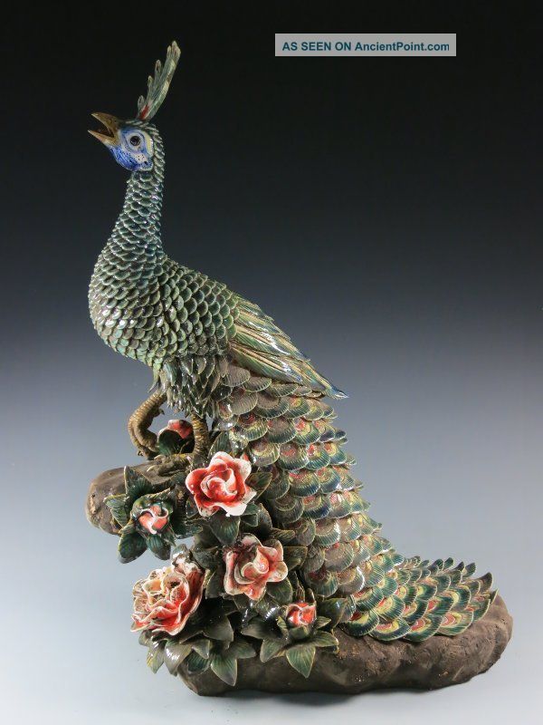A Stunning Chinese Porcelain Statue Peacock Vases photo