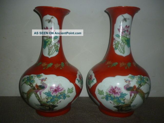 Chinese Rare Famille Rose Gilt Porcelain Flower Vase Qing Qianlo Mark Vases photo