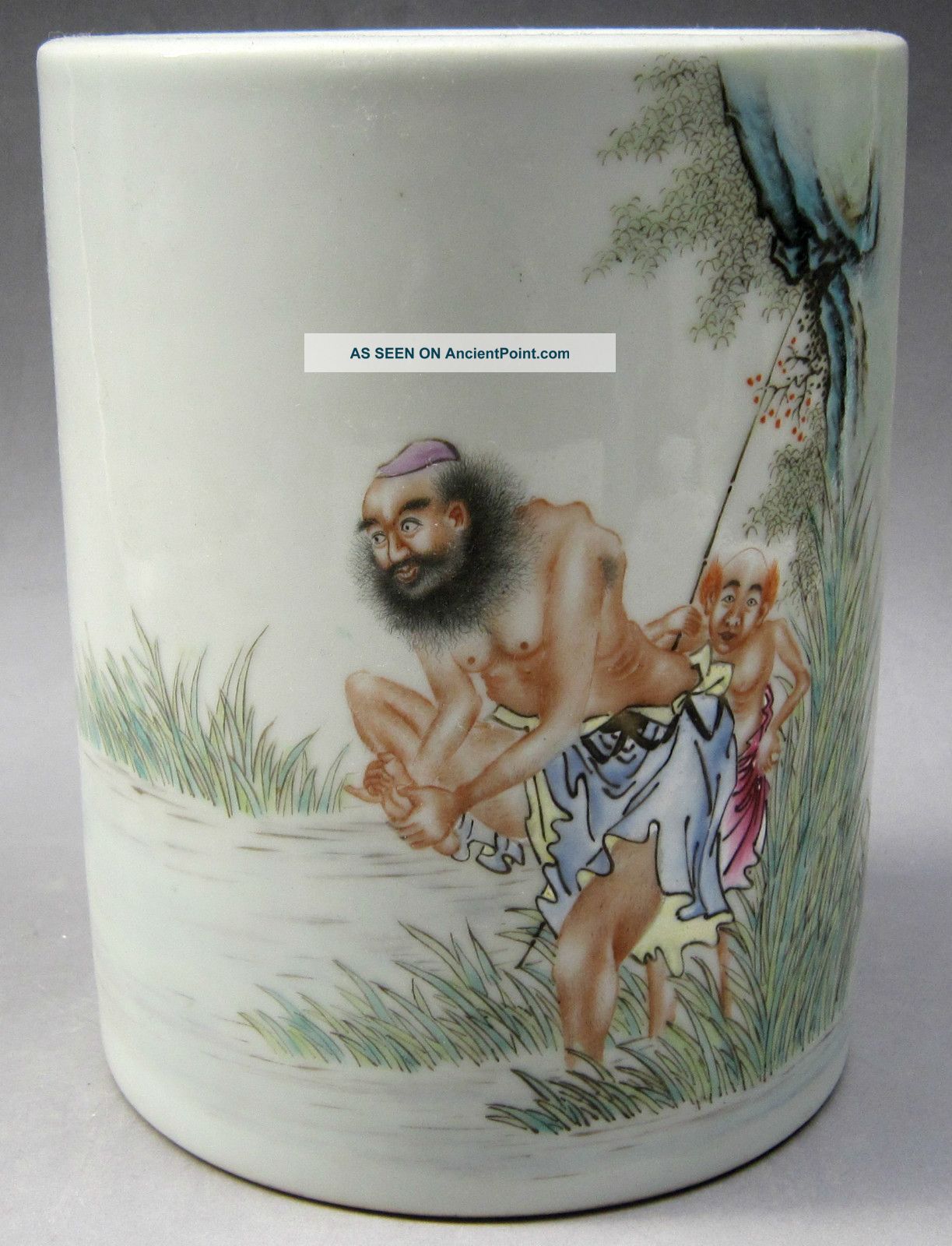 China Famille Rose Character Brush Pot,  Delicate Rare Painters Vases photo