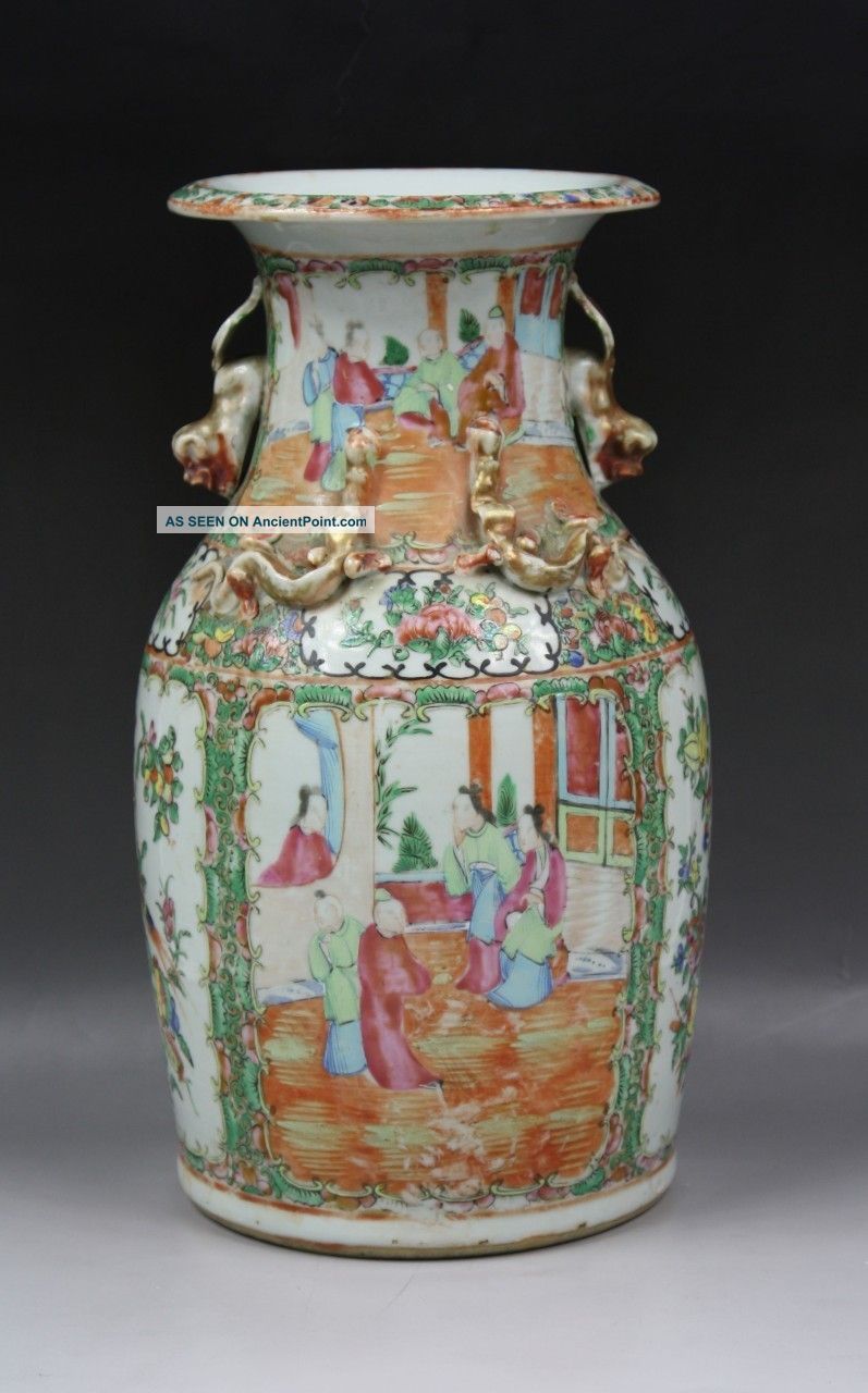 A Big Chinese Antique Late Qing Dynasty Rose Medallion Porcelain Vase Vases photo