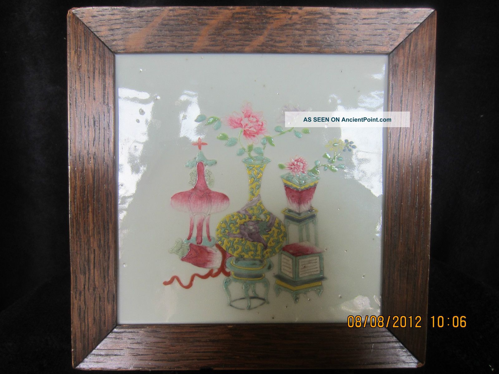 Vintage Chinese Hand Painted Porcelain Board Vases photo