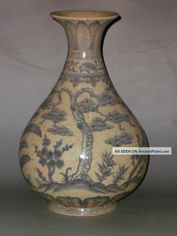 Rare Chinese Blue&white Porcelain Vase With Pine Bamboo Plum Vases photo