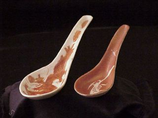 Set Of 2 Spoons Antique Chinese Export Porcelain Painted Dragon Spoon photo