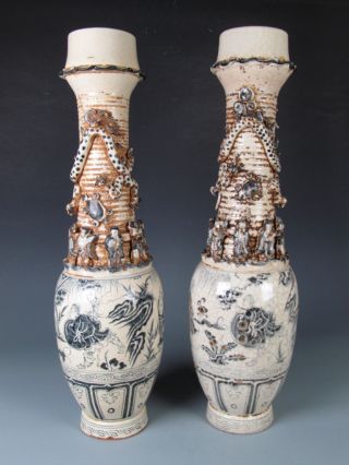 Fine A Pair Chinese Huge Blue & White Underglaze Red Porcelain Dragon - Born Vase photo