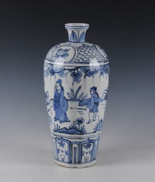 Fine Blue White Porcelain Melon - Shaped Vase Figures Design Of Chinese Antique photo