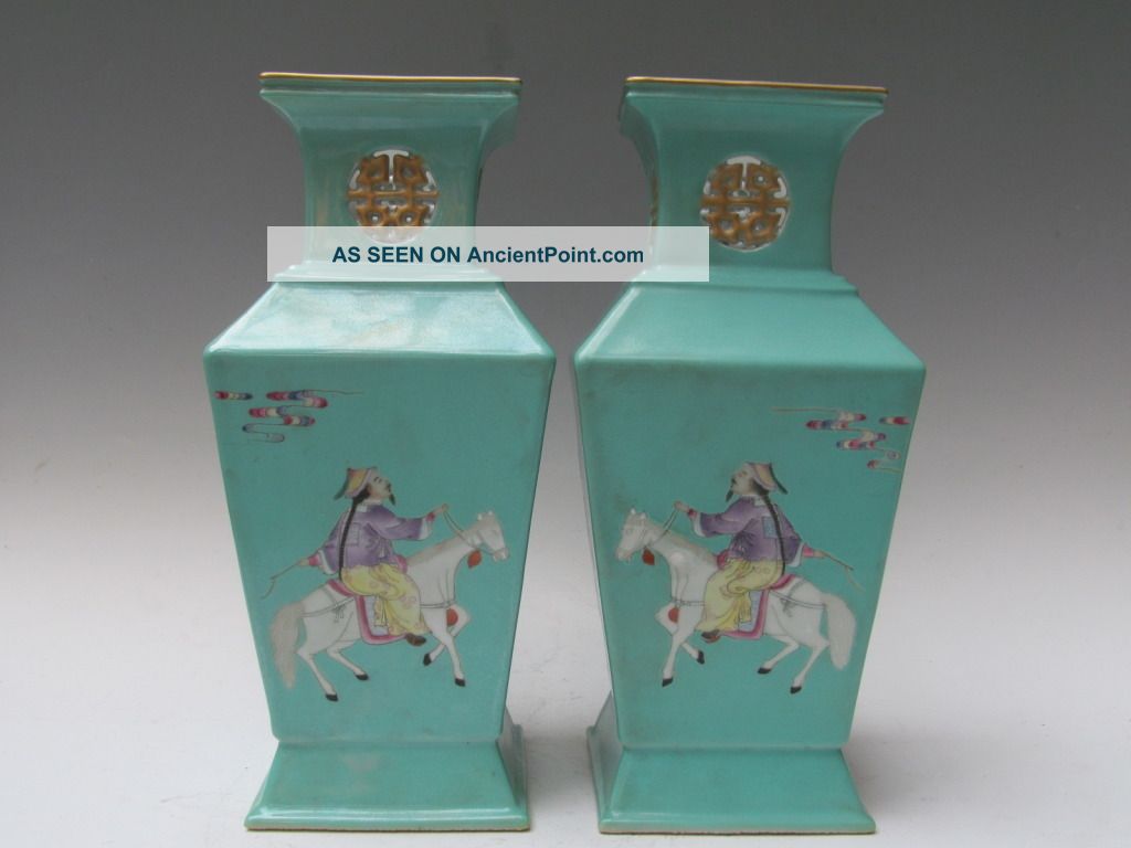 Fine A Pair Chinese Rare Famille Rose Gilt Porcelain People Vases Vases photo