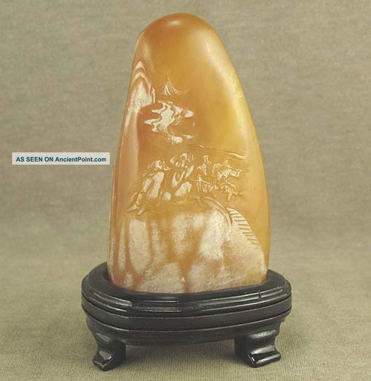 Carved With Visit Friend Picture Lotus Leaf Old Shoushan Stone Carving Stand Other photo