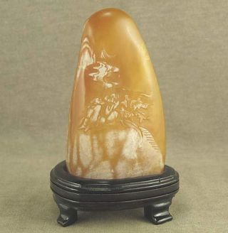 Carved With Visit Friend Picture Lotus Leaf Old Shoushan Stone Carving Stand photo